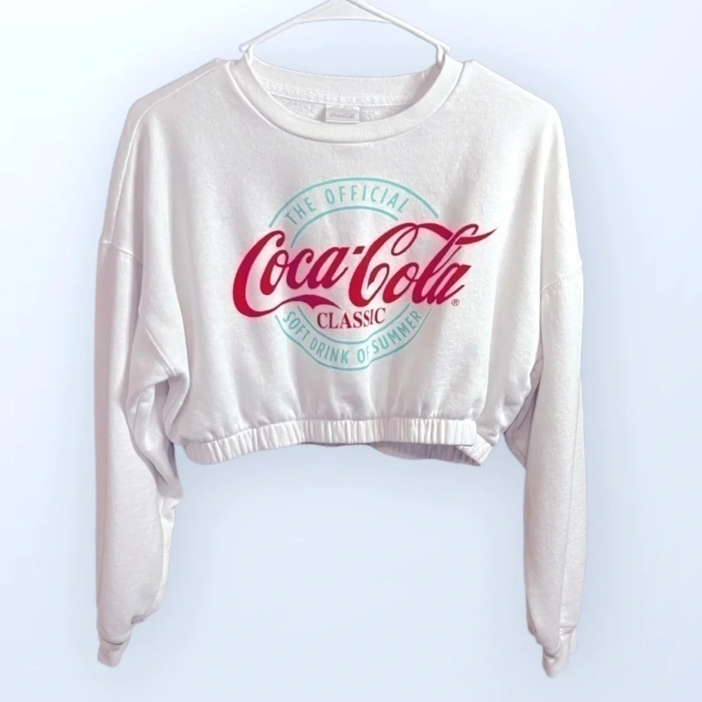 Coca Cola brand Juniors white crop sweater, size Large. Like new condition - Picture 1 of 3